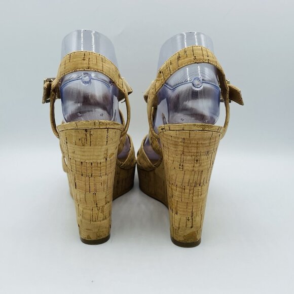 BP Womens Shoes Size 9 M Cork Strappy Wedge Ankle Strap High Heels Sandals - Picture 7 of 13